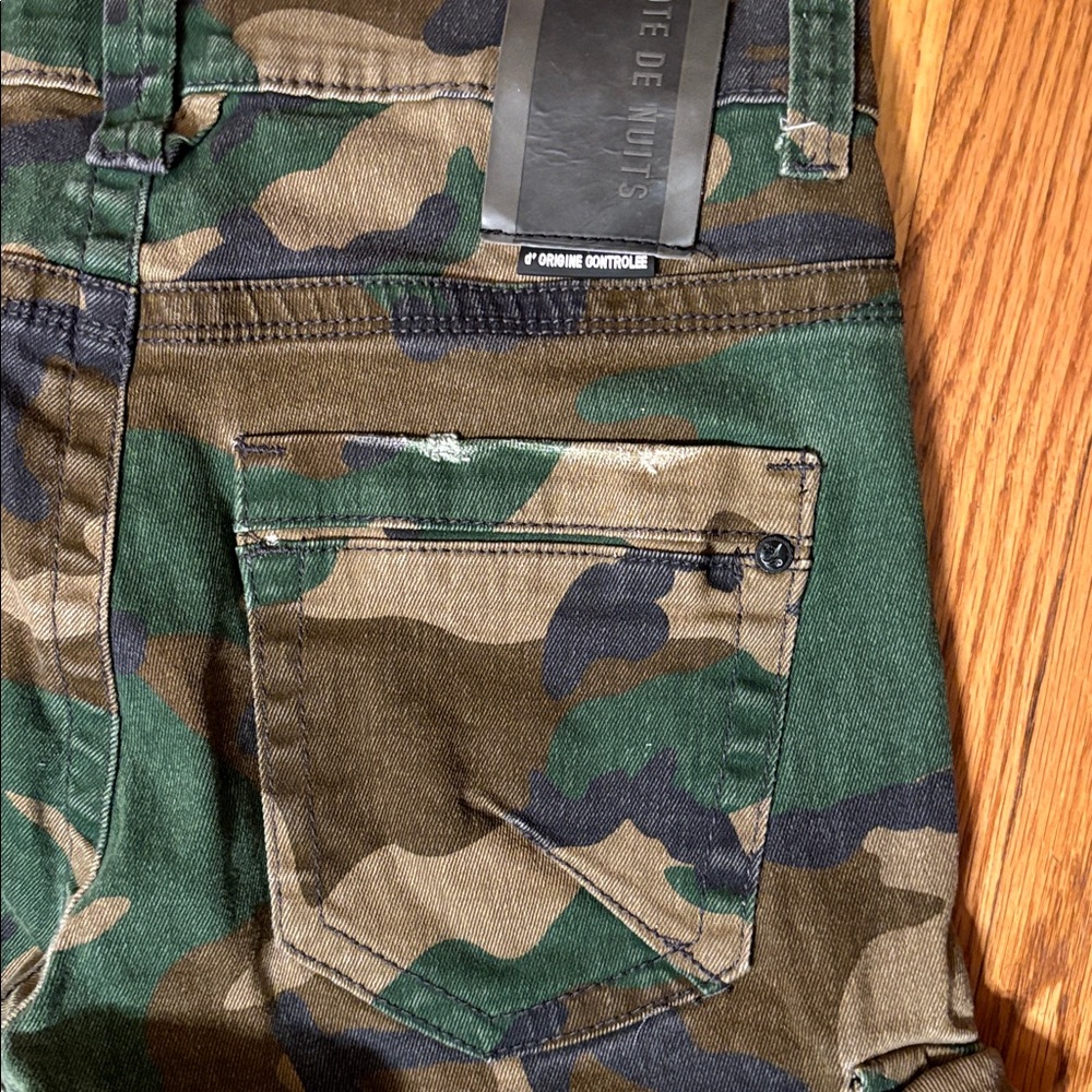 Cote De Nuits Mens Camo Designer Sequin Cargo Pocket Denim Straight Jeans 34 w - Picture 11 of 13